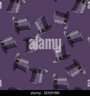 pattern style top hat hand drawn. accessory formal, classic vintage, gentleman costume style top hat vector sketch illustration Stock Vector