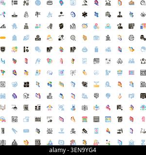 Large colorful vector icon set featuring diverse pictograms for business, technology, social, health, finance, travel, education and lifestyleperfect Stock Vector
