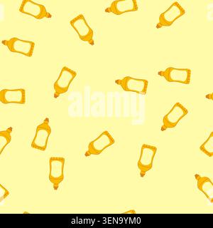 pattern squeeze mustard bottle cartoon. yellow plastic, cap label, spicy smooth squeeze mustard bottle sign. seamless vector illustration Stock Vector