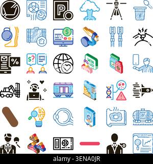 Diverse collection of vector icons showcasing various symbols and abstract concepts, ideal for illustrating a wide range of topics and applications in Stock Vector