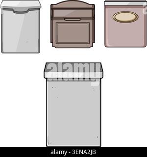 Hand drawn illustration presenting different designs of domestic mailboxes for receiving correspondence, parcels, and deliveries, symbolizing communic Stock Vector