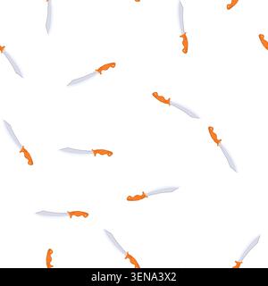 pattern machete knife tool presenting a sharp blade and ergonomic orange handle, depicting equipment for jungle exploration, wilderness survival, camp Stock Vector