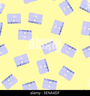 pattern smartphone power bank cartoon. cellphone cable, phone mobile smartphone power bank sign. seamless vector illustration Stock Vector