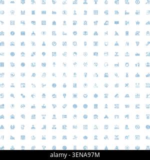 Large collection of minimalist blue line icons representing various concepts spanning business, finance, technology, innovation, and daily life, ideal Stock Vector
