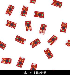 pattern processor microcontroller cartoon. microchip arduino, abstract pcb, motherboard science processor microcontroller sign. seamless symbol vector Stock Vector
