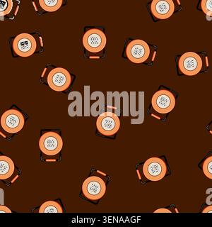 seamless pattern Extension cord reel providing versatile power distribution, offering multiple electrical outlets for connecting devices safely and ef Stock Vector