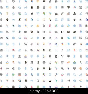 Diverse collection of modern outline and gradient flat icon sets representing concepts like technology, business, everyday objects, and abstract ideas Stock Vector