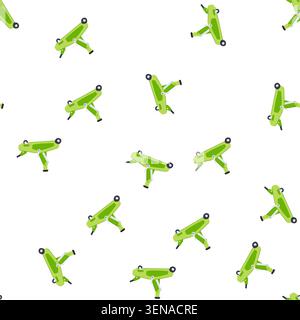 pattern green floor jack flat illustration showing hydraulic lifting equipment for vehicle maintenance and tire changing on a white background, modern Stock Vector