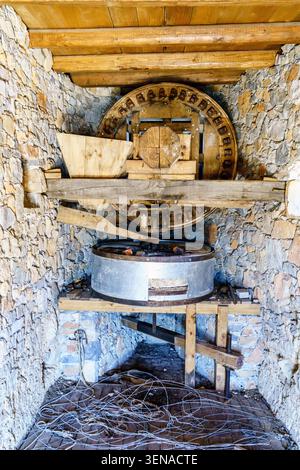 Internal mechanism of an old traditional Cretan windmill Stock Photo