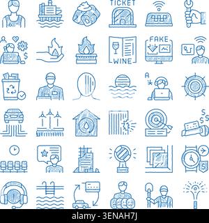 Hand drawn sketch icons representing a wide range of services, concepts, and activities in business, transportation, daily life, and environmental the Stock Vector