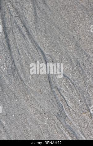 Black and gray pattern in the sand on a sandy beach, background Stock Photo