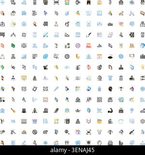 Large set of various vector icons, designed in a modern outline and gradient style, providing a comprehensive graphic design element resource for web, Stock Vector