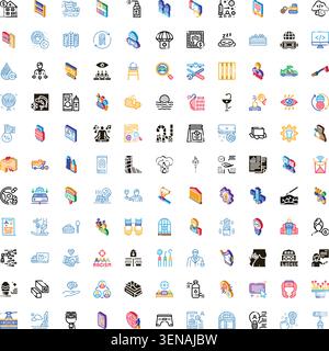 Large collection of diverse isometric and outline icons representing various concepts, services, industries, and abstract ideas, suitable for digital Stock Vector