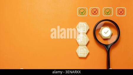 Quality control, feedback evaluation, and digital data verification workflow, Survey document checking process, focusing on online checklist form. Stock Photo