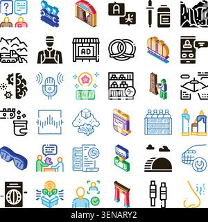 Presenting a comprehensive set of outline and isometric icons illustrating various concepts from business, industry, technology, finance, and global s Stock Vector
