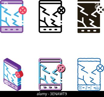 Wrecked Tablet Icon Vector. Outline Wrecked Tablet forms Sign. Isolated Contour Symbol Stock Vector