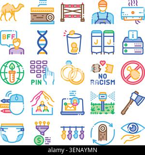 Set of diverse vector pictograms representing a wide array of concepts including animals, technology, ecology, finance, family, and human interactions Stock Vector