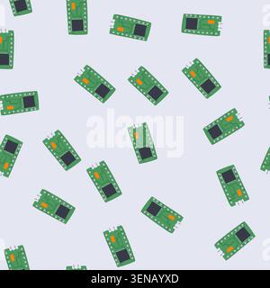 pattern technology microcontroller cartoon. electronic computer, semiconductor processor, microchip arduino technology microcontroller sign. seamless Stock Vector