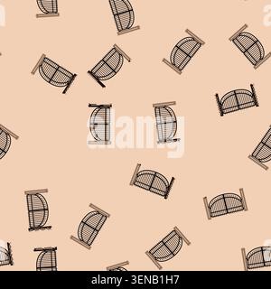 seamless pattern Ornate wrought iron gate with an arched top and vertical bars, flanked by two sturdy stone pillars, creating a classic and secure ent Stock Vector