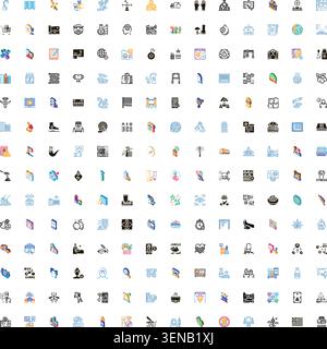 Large collection of varied color line glyph icons illustrating concepts for business, health, technology, finance, and food industries, ready for grap Stock Vector