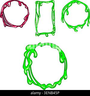 Set of colorful dripping slime frames and borders covering blank spaces, perfect for adding a gooey, spooky, or playful accent to various design proje Stock Vector