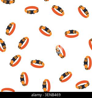pattern orange dog collar presenting a modern quick release buckle, symbolizing pet care, security, training, and walking accessories, seamless on a w Stock Vector