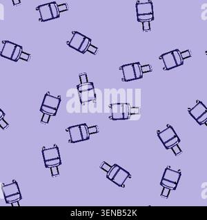 seamless pattern Purple carry on baggage with wheels and an extended telescopic handle, representing travel, holidays, adventure, and airport luggage Stock Vector