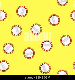 seamless pattern backstage makeup mirror frame cartoon. lamp banner, dressing room, artist retro backstage makeup mirror frame sign vector Stock Vector