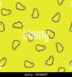seamless pattern climbing carabiner clip cartoon. metal lock, hook equipment, object safety climbing carabiner clip sign vector Stock Vector