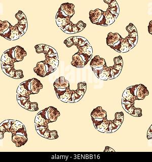 pattern shrimp peeled hand drawn vector. prawn raw, cooked meat, fresh pink king fish shrimp peeled sketch illustration Stock Vector