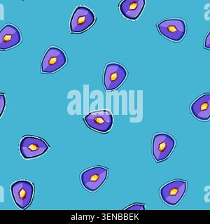 seamless pattern Purple fantasy shield featuring a glowing yellow gem, symbolizing protection, defense, and power in a playful cartoon vector illustra Stock Vector