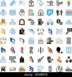 Outline and isometric icon set depicting finance, data, travel, health, environment, beauty, education and aimodern web and business concepts for digi Stock Vector