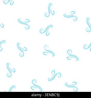 pattern swirling blue lines creating graphic representation of wind or air current moving across a plain white background, symbolizing weather conditi Stock Vector