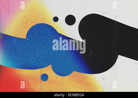 Abstract colorful graphic design background with wavy fluid shapes and vintage noise grain texture Stock Photo