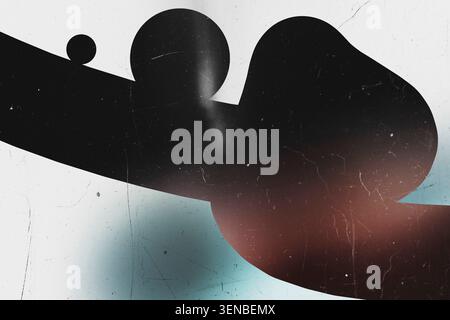 Abstract composition with dark flowing shapes red and blue gradients and noise texture Stock Photo