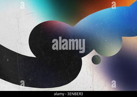 Modern abstract 3D curved shapes with colorful gradients and aged film grain effect Stock Photo