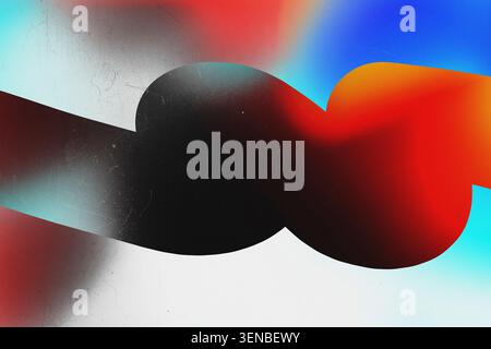 Vibrant fluid gradient waves in red blue and black with retro film grain texture Stock Photo