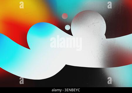 Colorful 3D abstract wavy ribbon shape with spheres on vibrant gradient orange red blue background Stock Photo