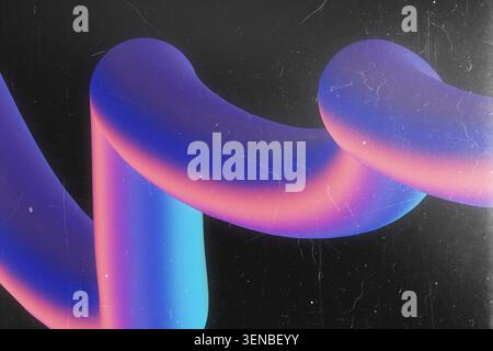 Fluid 3D Abstract Wavy Tube Shape with Blue Purple Pink Gradient on Dark Background Stock Photo