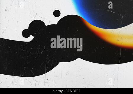 Abstract Black Wave with Colorful Gradient Flare on White Grunge Background Stock Photo