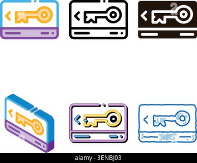 Electronic Card Key Vector Sign Thin Line Icon. Door Plastic Electronic Key, Hotel Performance Of Service Equipment set Linear Pictogram. Business Hos Stock Vector