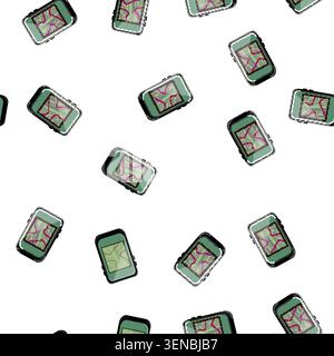 pattern map gandheld gps cartoon. outdoor navigator, equipment location, positioning travel map gandheld gps sign vector Stock Vector
