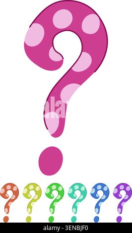 Purple polka dot question mark on white background symbolizing uncertainty, inquiry, decision making, problem solving, search for information, help, i Stock Vector