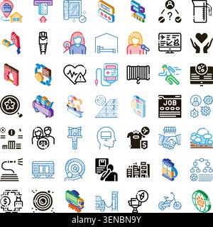Set of numerous 3d isometric icons representing various business concepts, service symbols, modern technology elements, and diverse lifestyle aspects Stock Vector