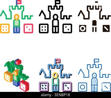 Interactive Kids Castle Personage Vector Sign Icon Thin line. Castle, Character Figure And Glassie Game designs Children Playing Gaming Items Linear P Stock Vector