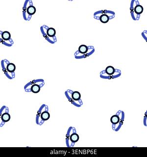 pattern blue pet collar featuring a smart circular tracking device and quick release buckle, providing safety and visibility for animal identification Stock Vector