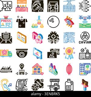 Variety of icons illustrating different concepts including technology, business, nature, lifestyle, medical, and sports for digital design and various Stock Vector