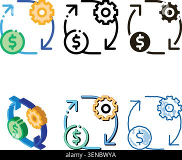 Gear Change Money Icon Vector. Outline Gear Change Money Sign. Color Isolated Contour Symbol forms Stock Vector