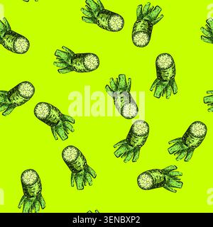 pattern wasabi root cut hand drawn. green sushi, food japan, ingredient asian, organic horseradish, gourmet raw wasabi root cut vector sketch illustra Stock Vector