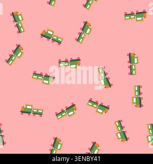 pattern wooden train toy cartoon. plastic magnetic, remote collectible, miniature realistic wooden train toy sign. seamless vector illustration Stock Vector